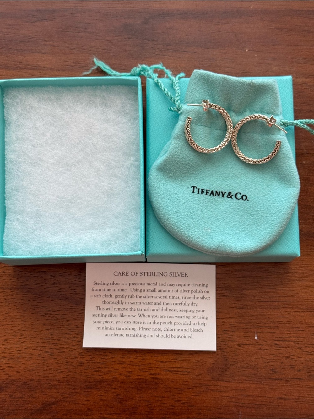 Tiffany & Co. Sterling Silver Braided Hoop Earrings with Tiffany Blue Pouch